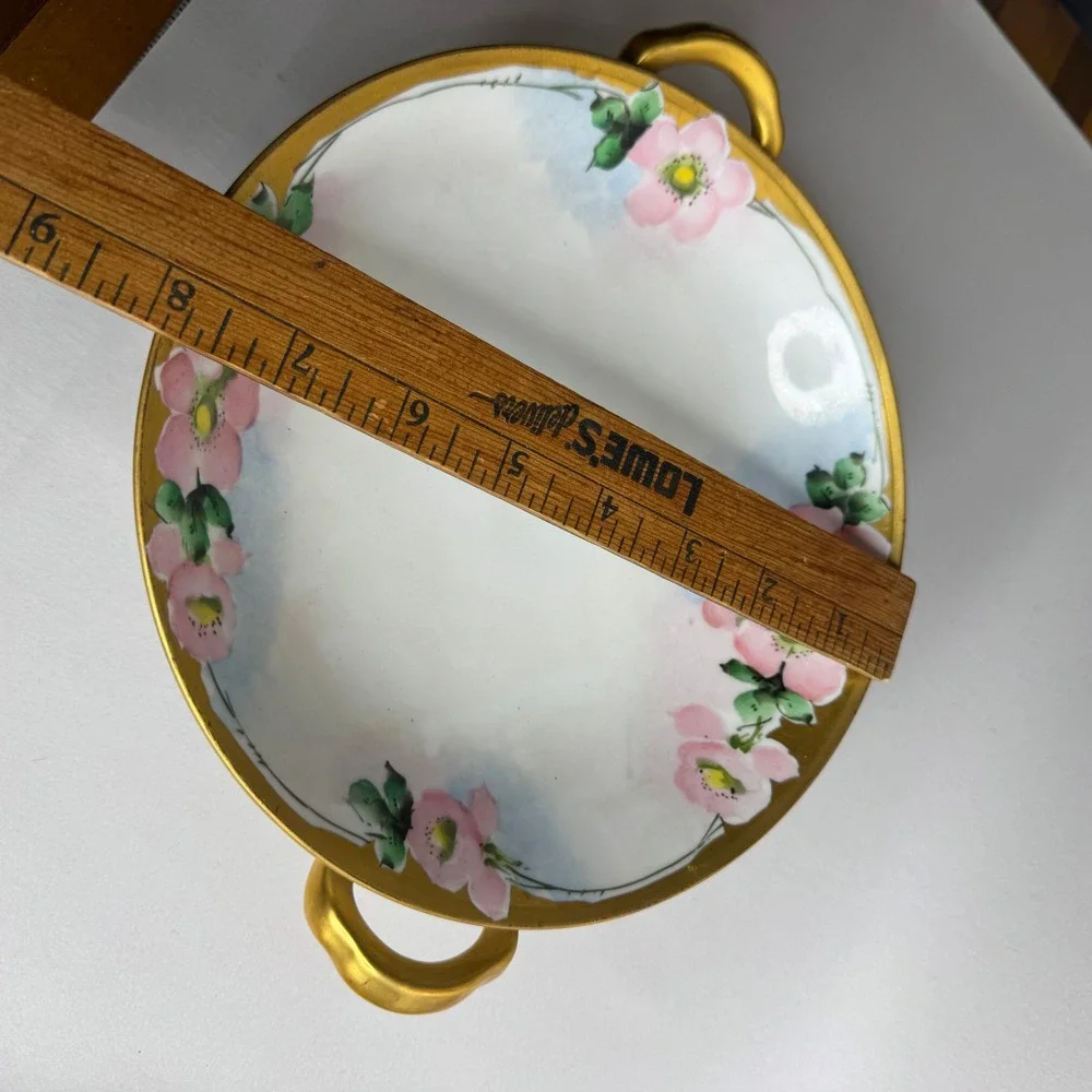 Vintage Japan Hand Painted Porcelain Footed Bowl Floral‎ Gold Trim Lusterware